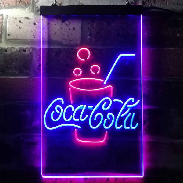 Coca-Cola Cup with Bubbles Dual LED Neon Light Sign